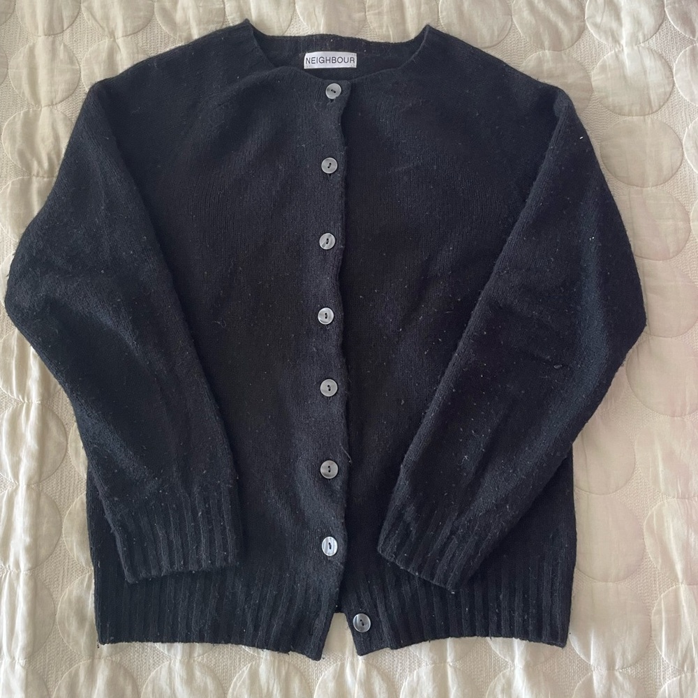 Neighbour Plain Knit Crew Cardigan Black